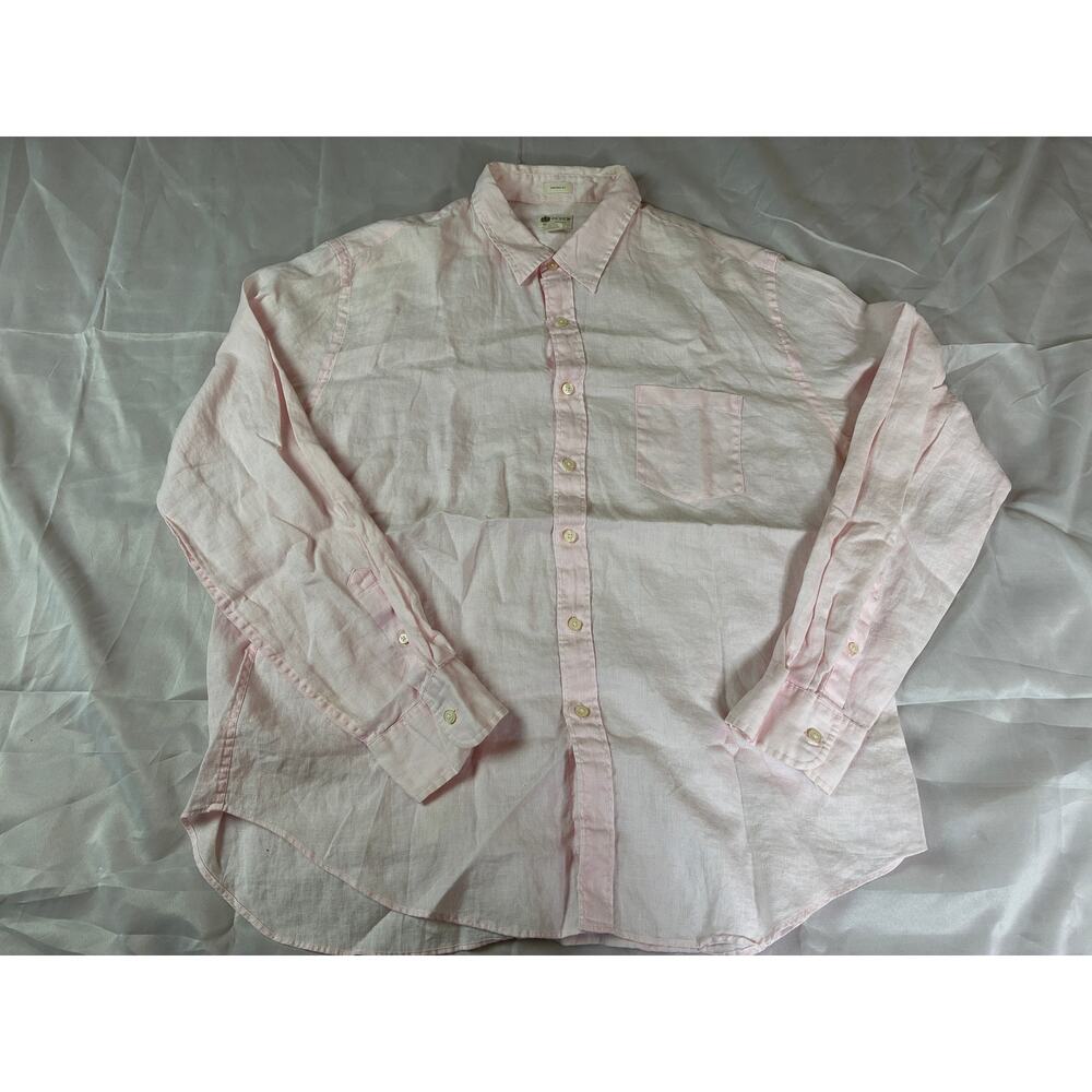 JCrew Mens XL 100% Linen Shirt Pink Tailored Fit Long Sleeve Button Down